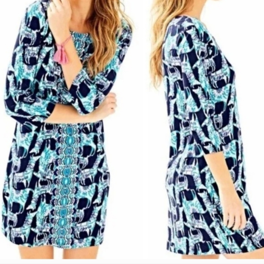 Lilly Pulitzer Blue and Teal Patterned Long Sleeve Dress
